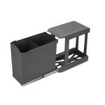 Cos de gunoi incorporabil cu 2×14  litri extragere automata sau manuala, otel si plastic, gri antracit, 3137, newedge.ro