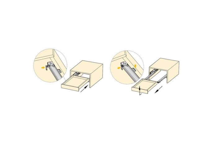 Glisiera sub sertar 490 mm, push to open, extractie partiala, 25kg, 4666, newedge.ro